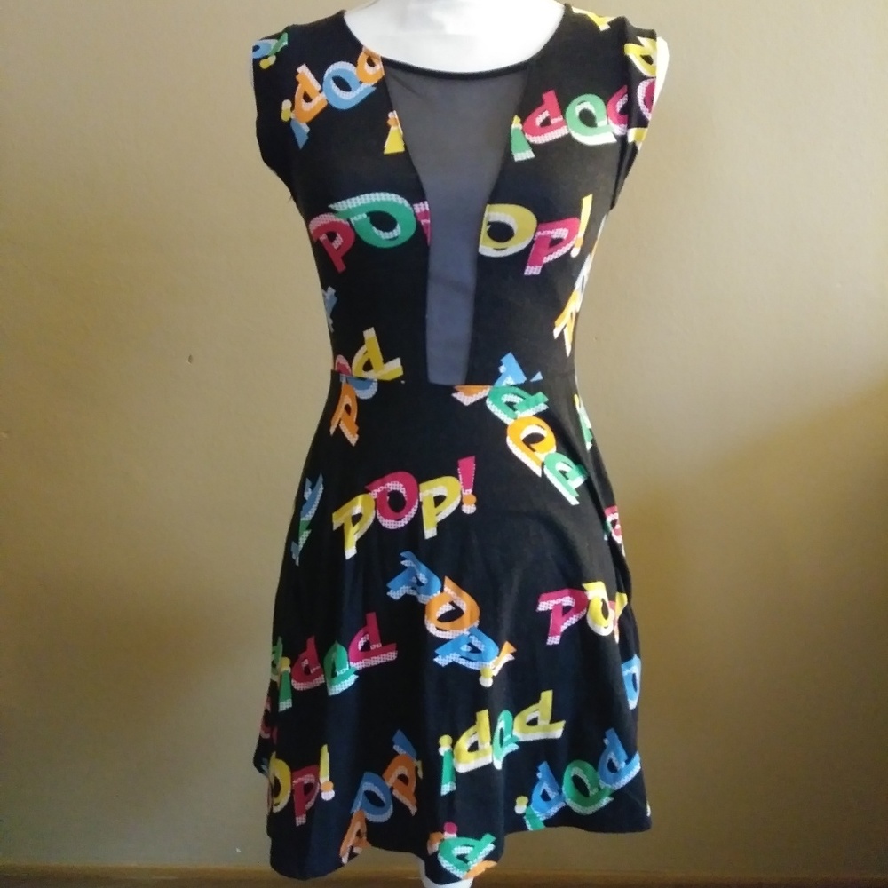 Black Pop! Comic Style Mini Dress See Through Back